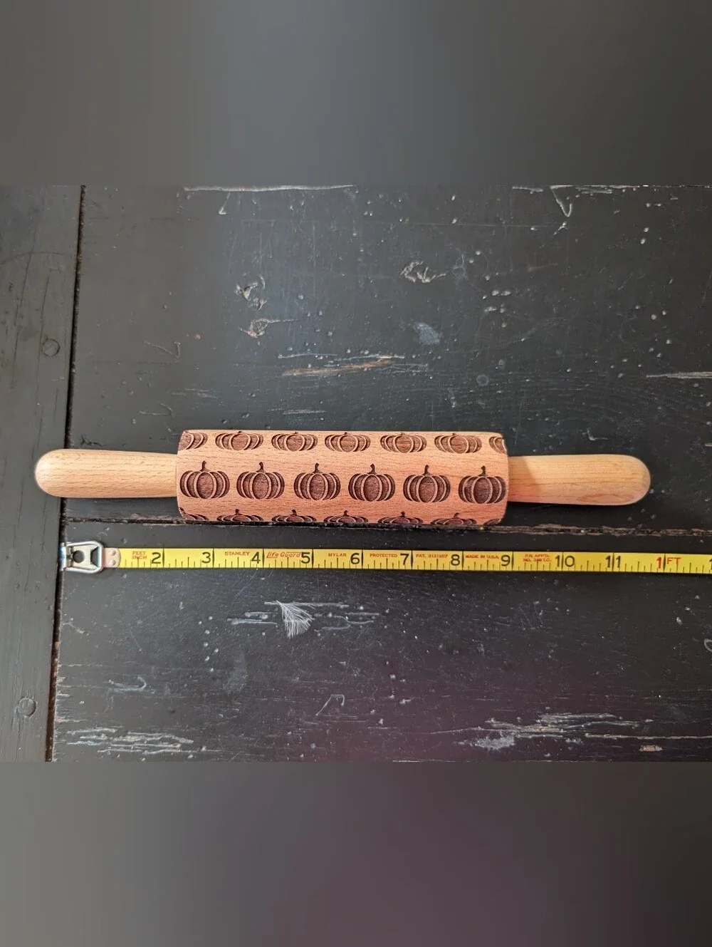 Ciroa Pumpkin Embossed Wooden Rolling Pin and Two Pie Servers Autumn Halloween